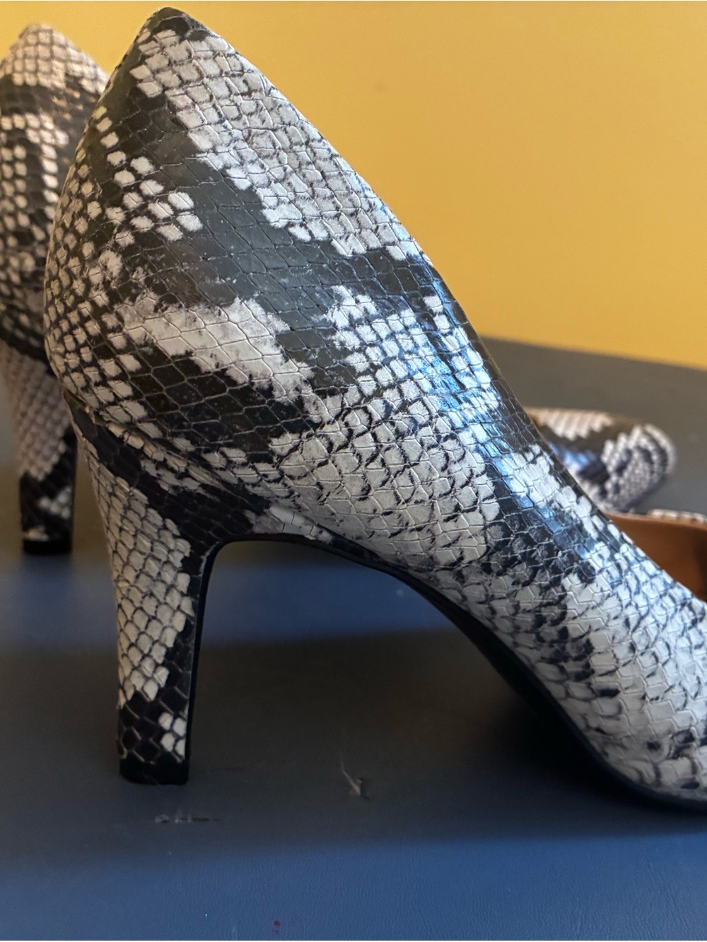 Naturalizer Black & White Snake-Print Mid Heel Pumps